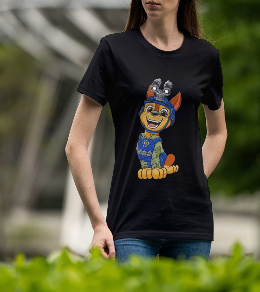 Chase Paw Patrol Police Dog Cartoon Character In Tactical Outfit T-Shirt