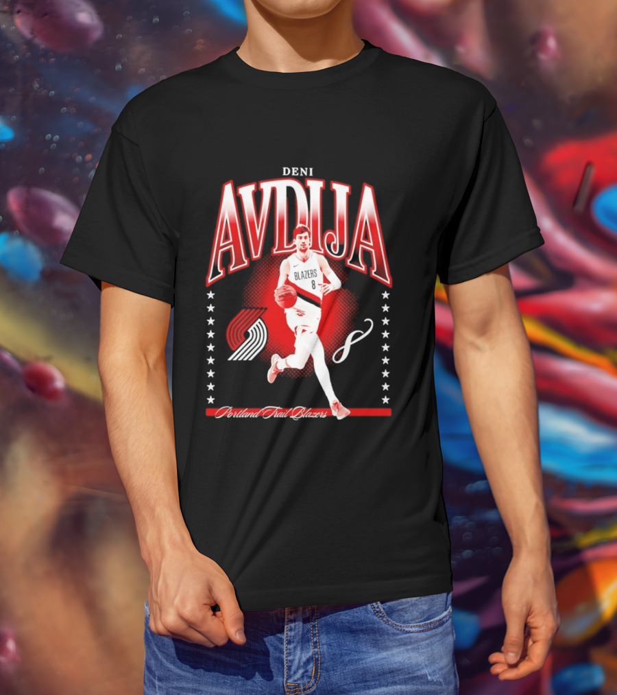 Deni Avdija Portland Trail Blazers Basketball Star With Number Eight And Dynamic Motion T-Shirt