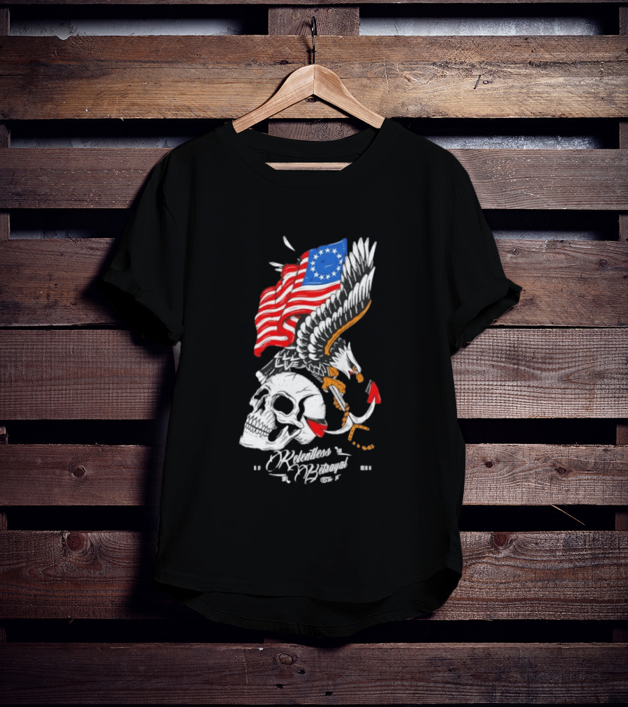 Rebellious Freedom Skull Eagle Anchor American Flag T-Shirt