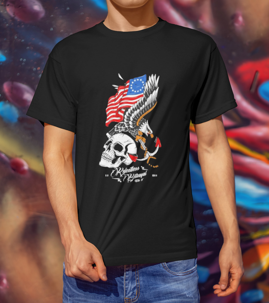 Rebellious Freedom Skull Eagle Anchor American Flag T-Shirt