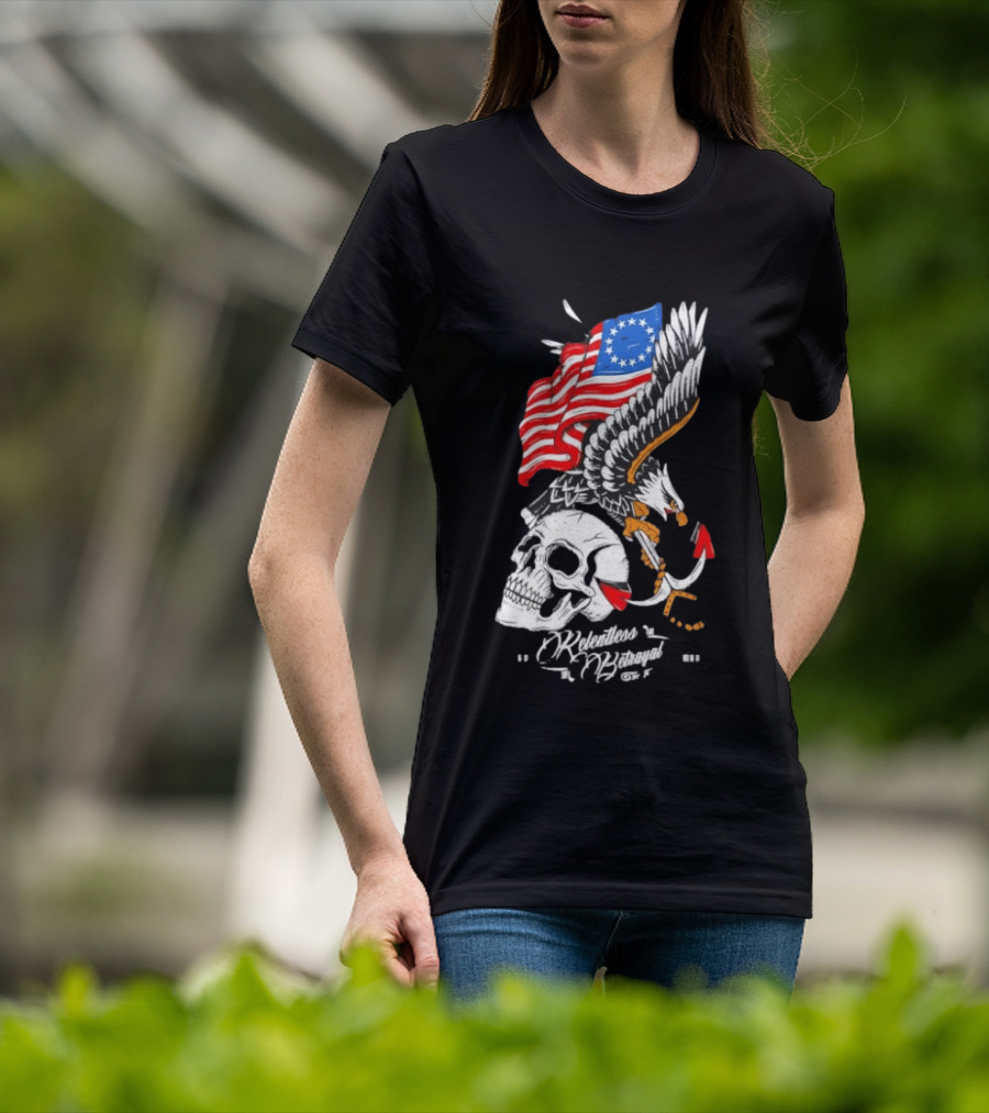 Rebellious Freedom Skull Eagle Anchor American Flag T-Shirt