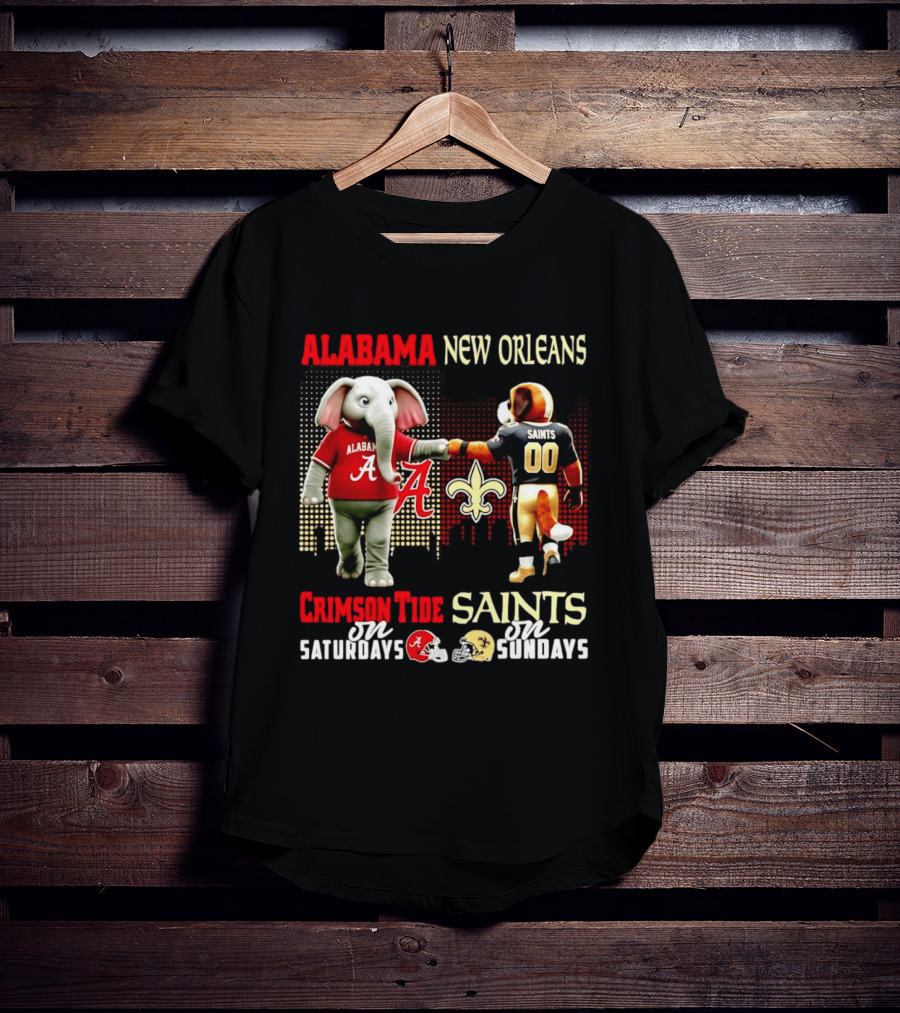 Alabama Crimson Tide Saturdays New Orleans Saints Sundays Skyline T-Shirt