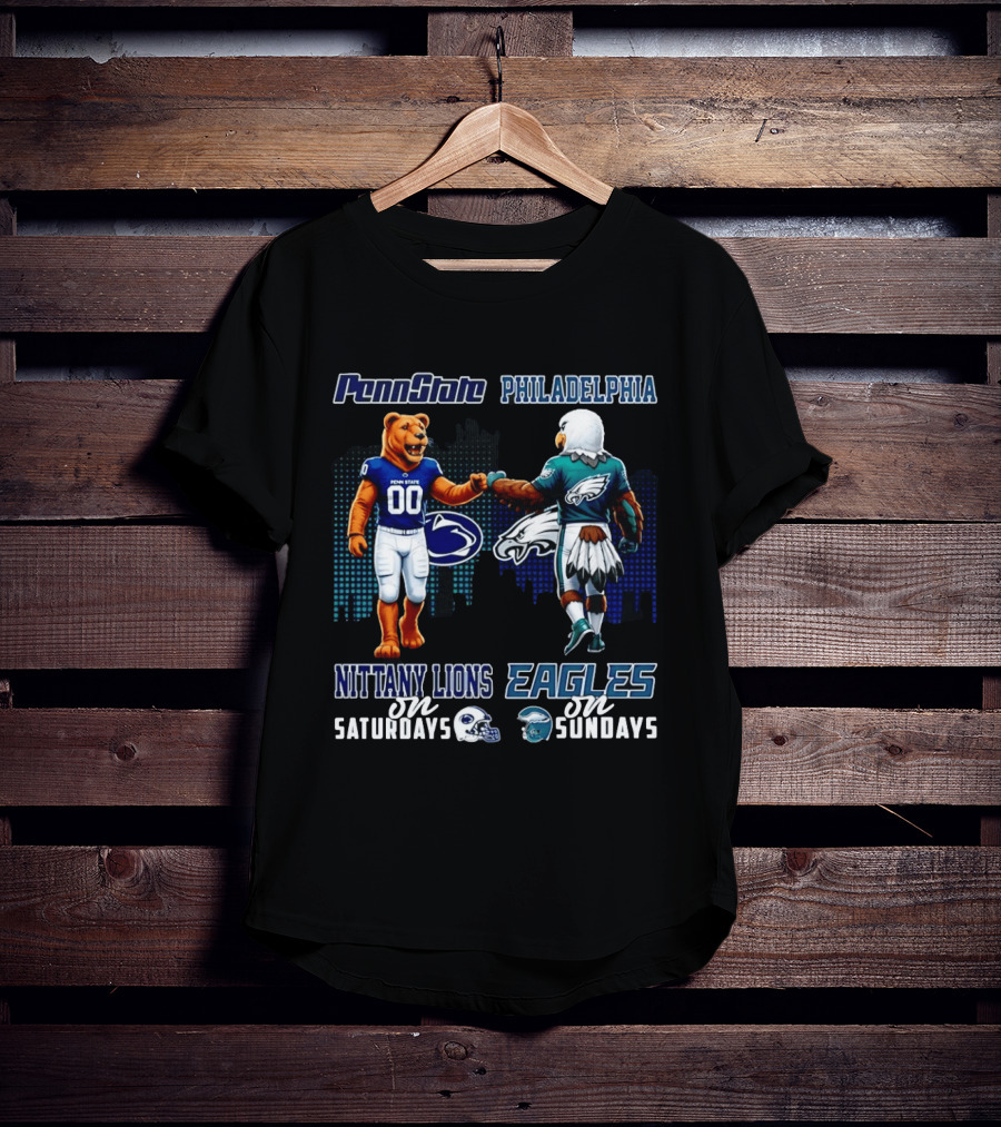 Penn State Nittany Lions Saturdays Philadelphia Eagles Sundays Mascot Skyline T-Shirt