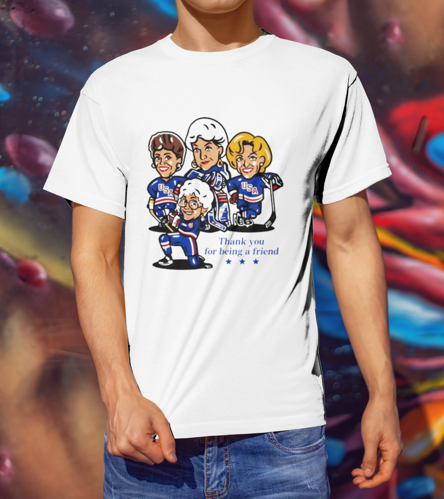 Golden USA Girls Hockey Thank You For Being A Friend Cartoon Characters T-Shirt