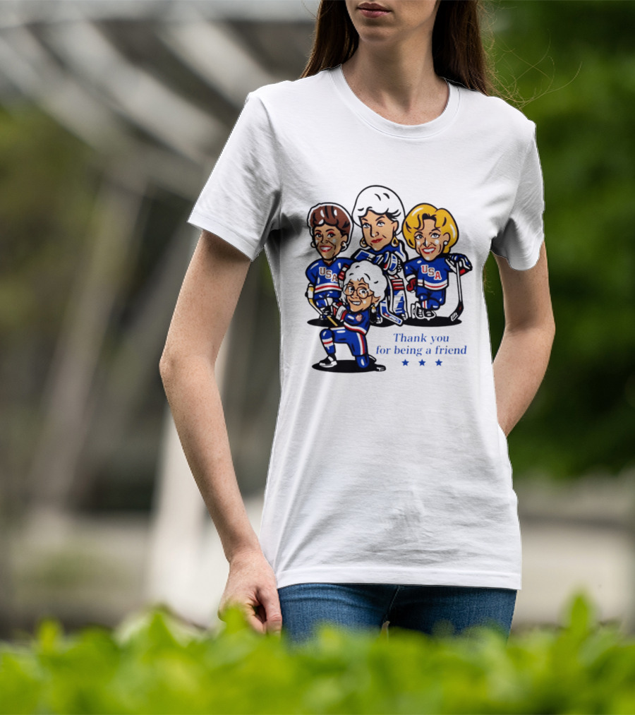 Golden USA Girls Hockey Thank You For Being A Friend Cartoon Characters T-Shirt