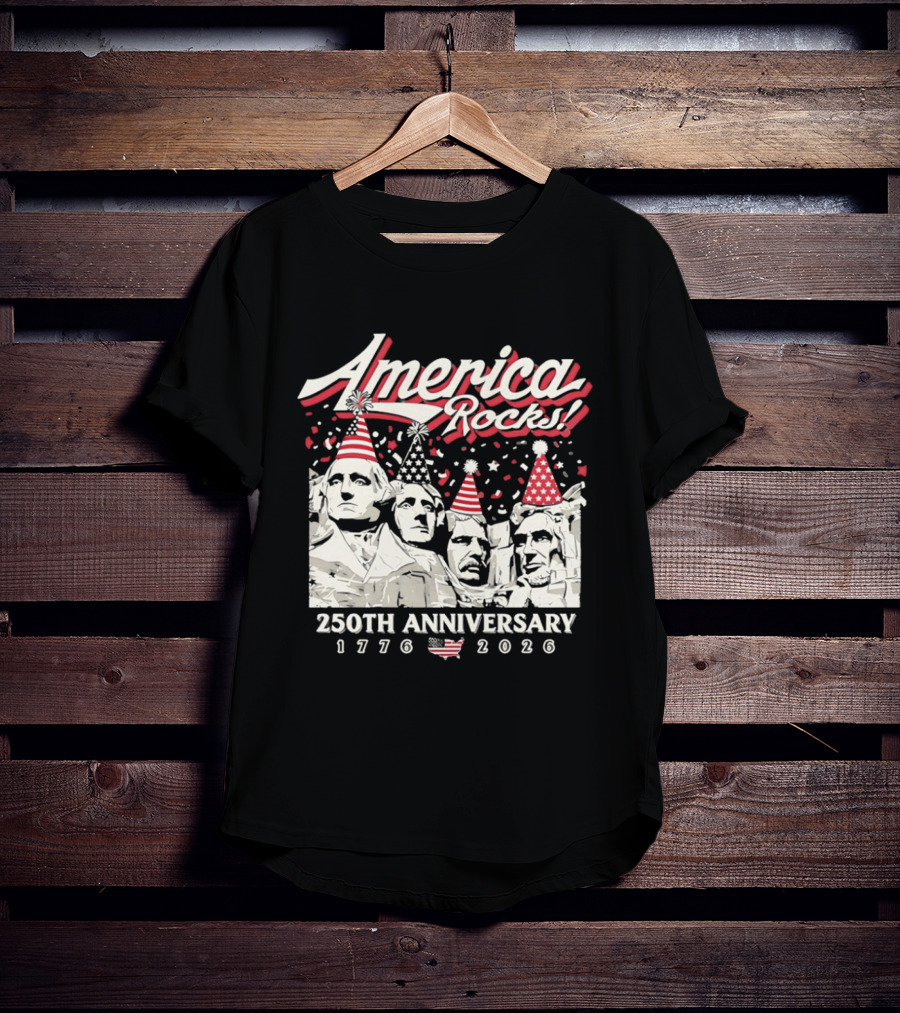 America Rocks 250th Anniversary 1776 2026 Mount Rushmore Party Hats T-Shirt