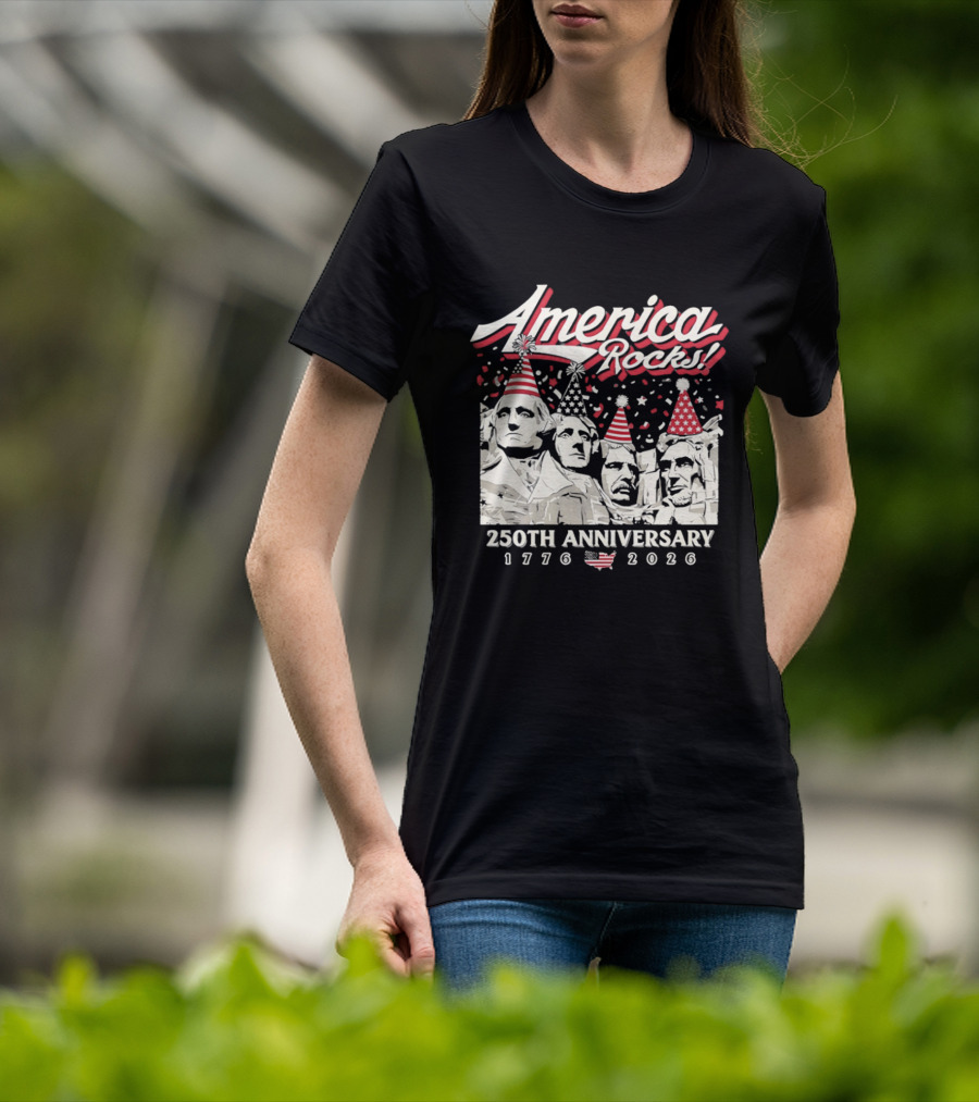 America Rocks 250th Anniversary 1776 2026 Mount Rushmore Party Hats T-Shirt