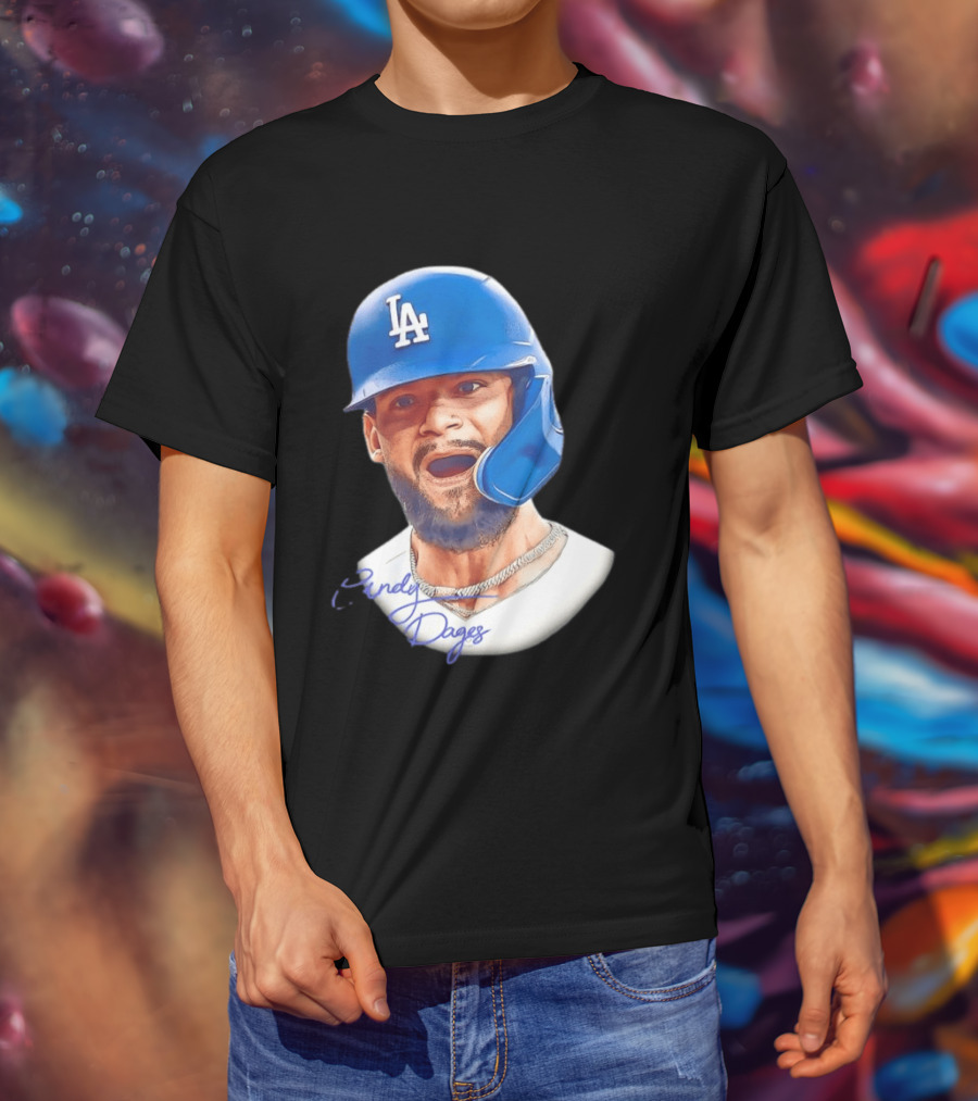 Andy Pages Los Angeles Dodgers MLB 2026 Big Face LA Helmet T-Shirt