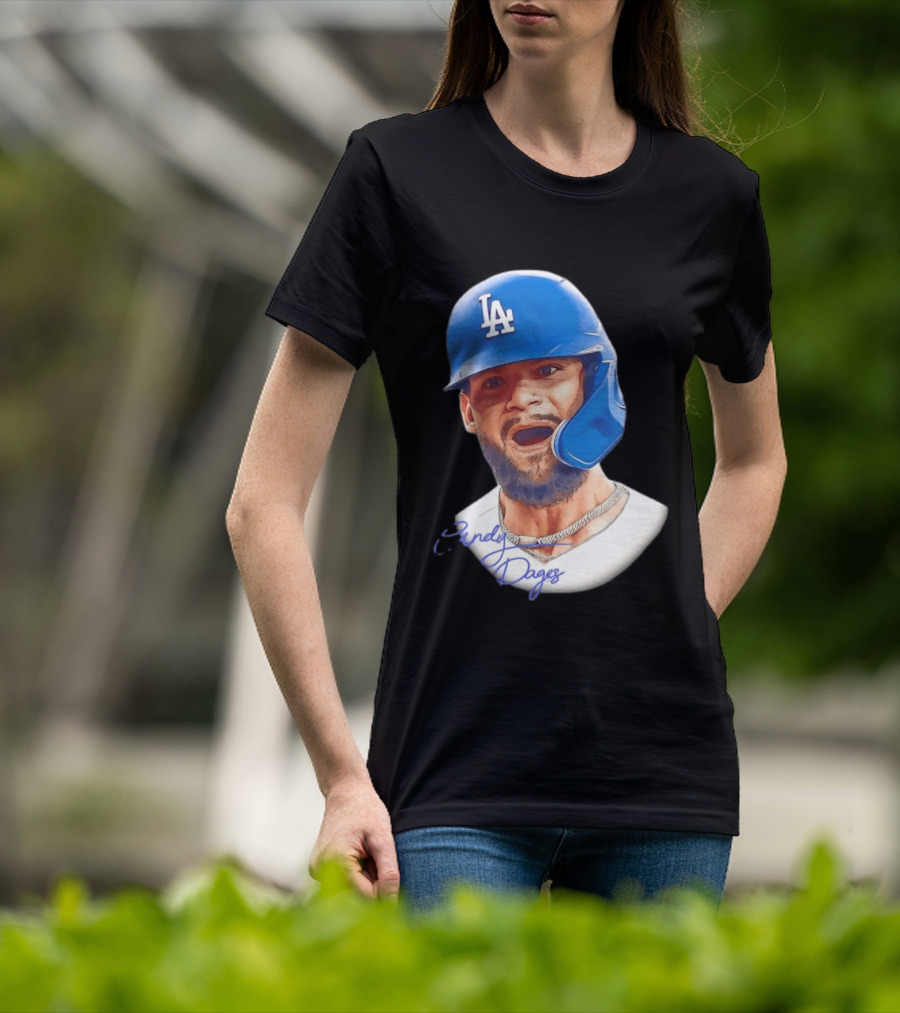 Andy Pages Los Angeles Dodgers MLB 2026 Big Face LA Helmet T-Shirt