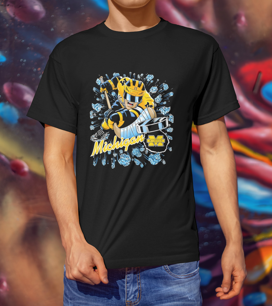 Michigan Wolverines Hockey Player Caricature 2026 Michigan M Team T-Shirt
