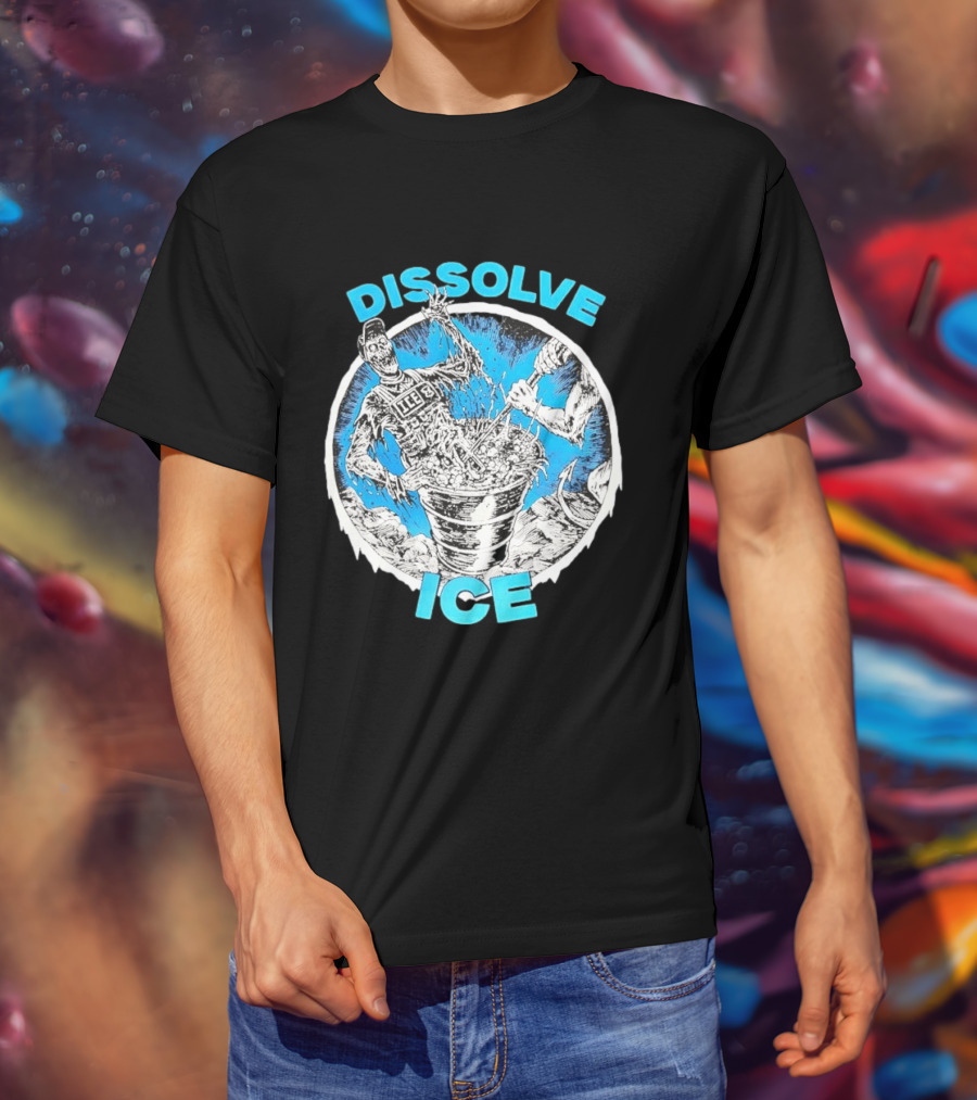Dissolve ICE Abolish ICE Skeleton Melting In Cauldron With Ghostly Figure T-Shirt