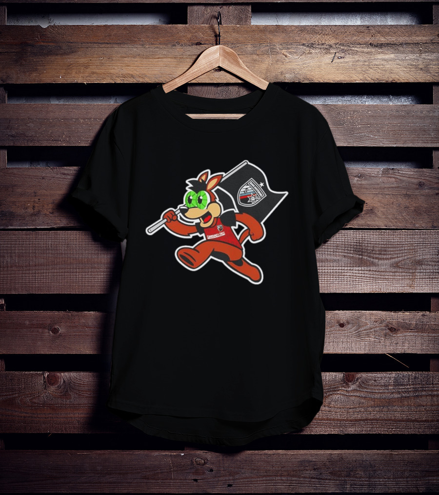 San Antonio FC Soccer Mascot With Team Flag And Jersey T-Shirt