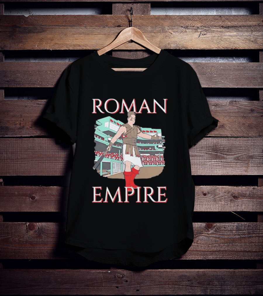 Roman Empire Baseball Field Cartoon Player In Ancient Gladiator Outfit T-Shirt