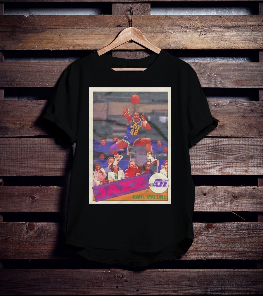 Utah Jazz Karl Malone 32 Basketball Card 1992 T-Shirt