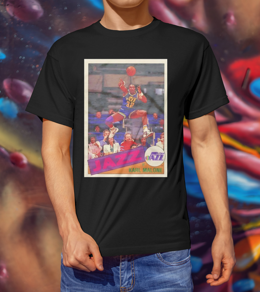 Utah Jazz Karl Malone 32 Basketball Card 1992 T-Shirt