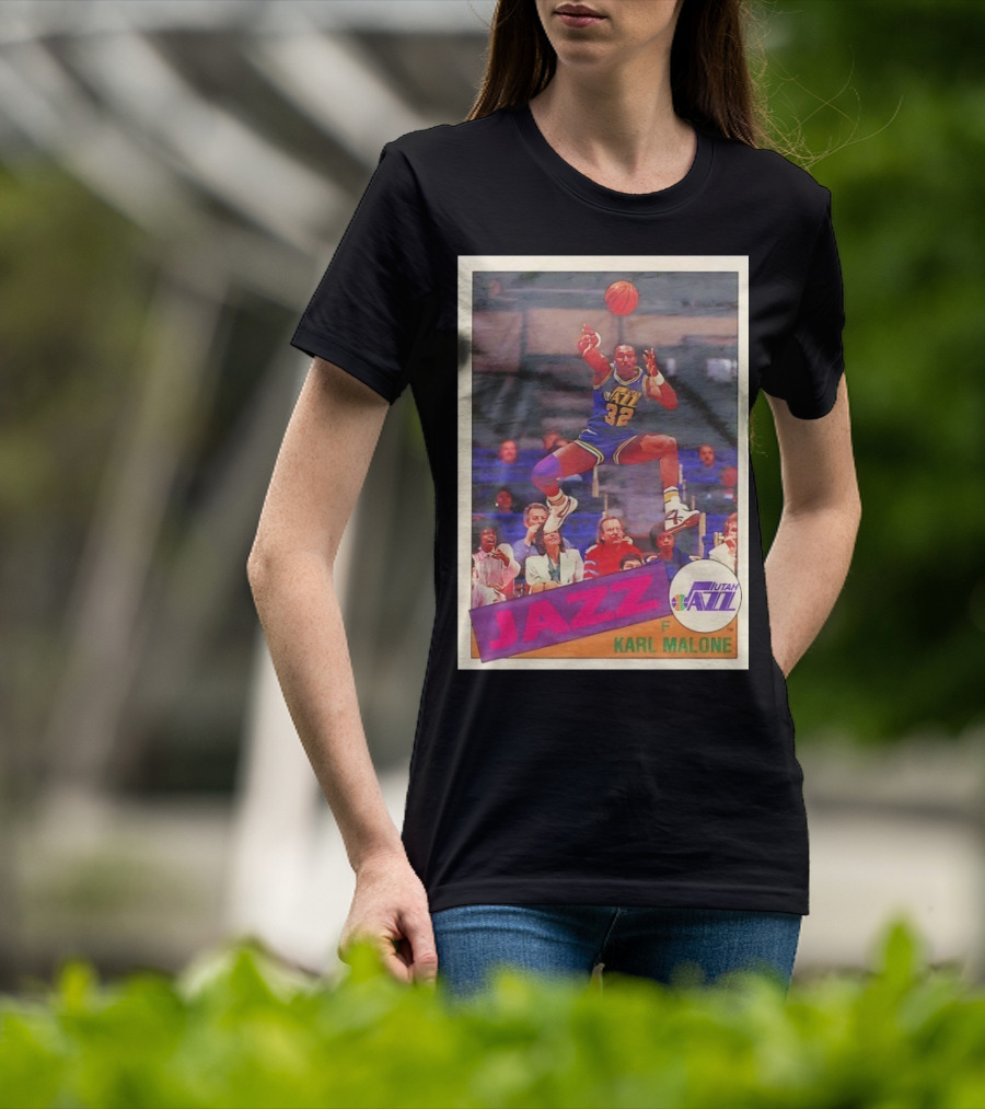 Utah Jazz Karl Malone 32 Basketball Card 1992 T-Shirt