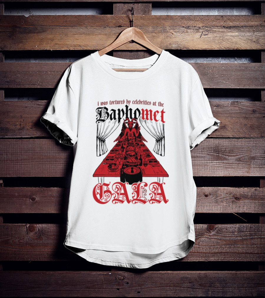 I Was Tortured By Celebrities At The Baphomet Gala Cryptic Red Table Setting T-Shirt
