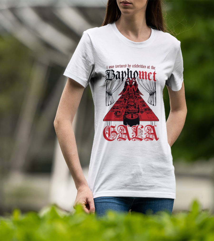 I Was Tortured By Celebrities At The Baphomet Gala Cryptic Red Table Setting T-Shirt