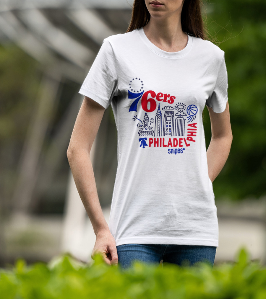 Philadelphia 76ers Snipes City Skyline Sketch Basketball T-Shirt