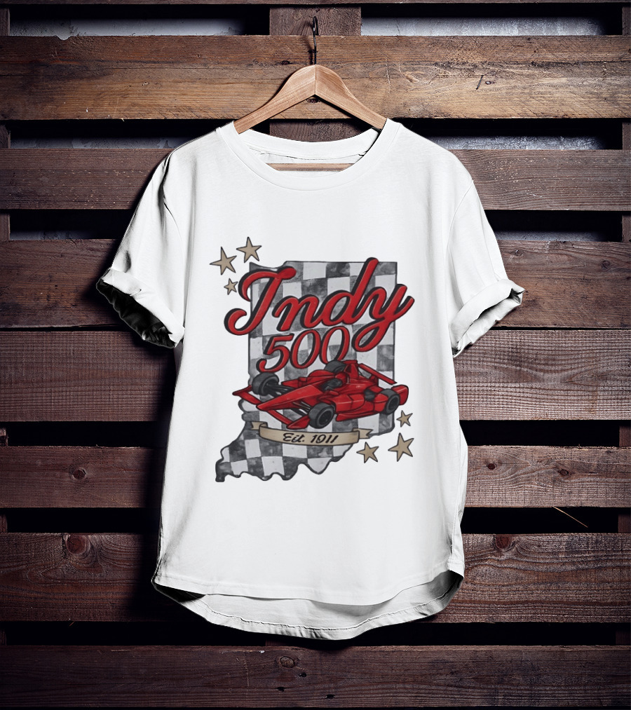 Indy 500 Racing Checkered Flag Red Race Car Est. 1911 Indianapolis T-Shirt