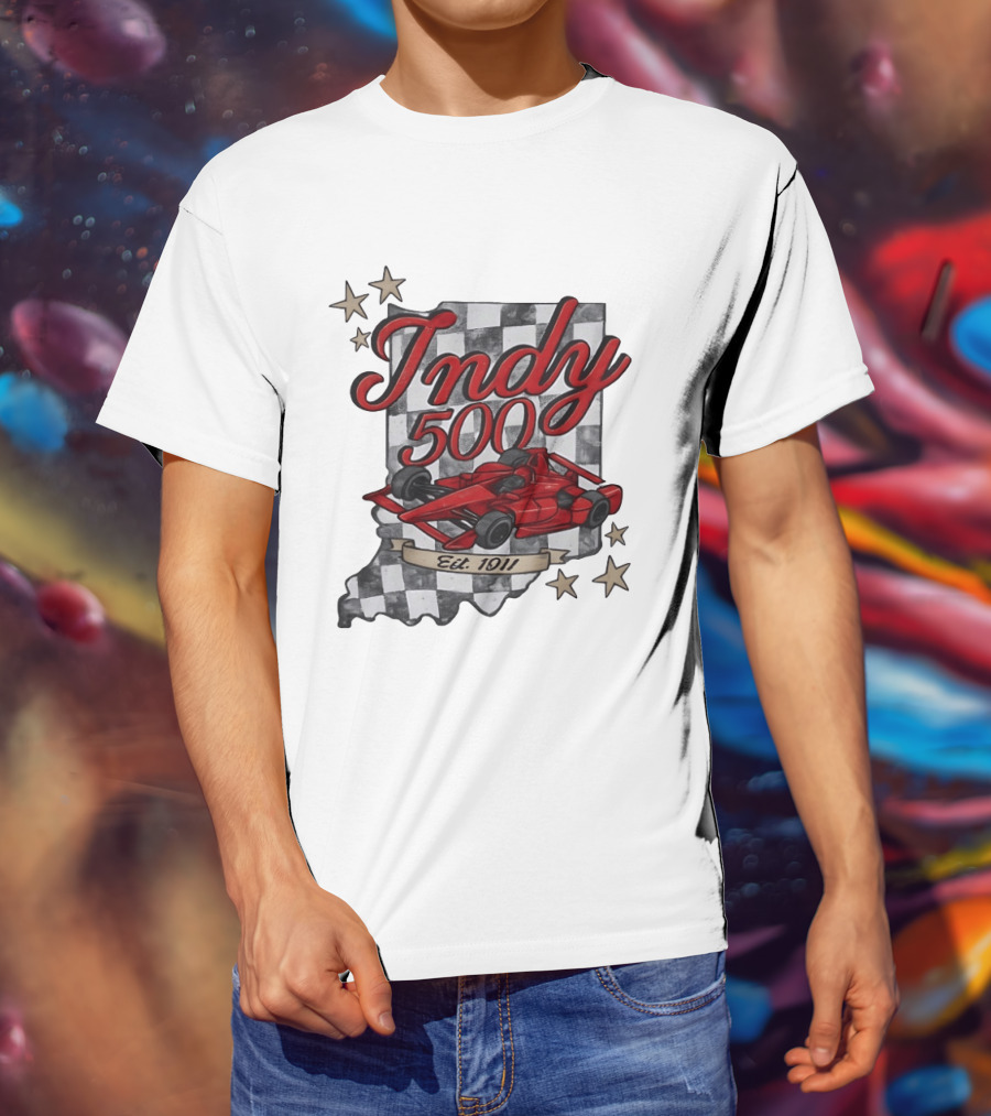 Indy 500 Racing Checkered Flag Red Race Car Est. 1911 Indianapolis T-Shirt