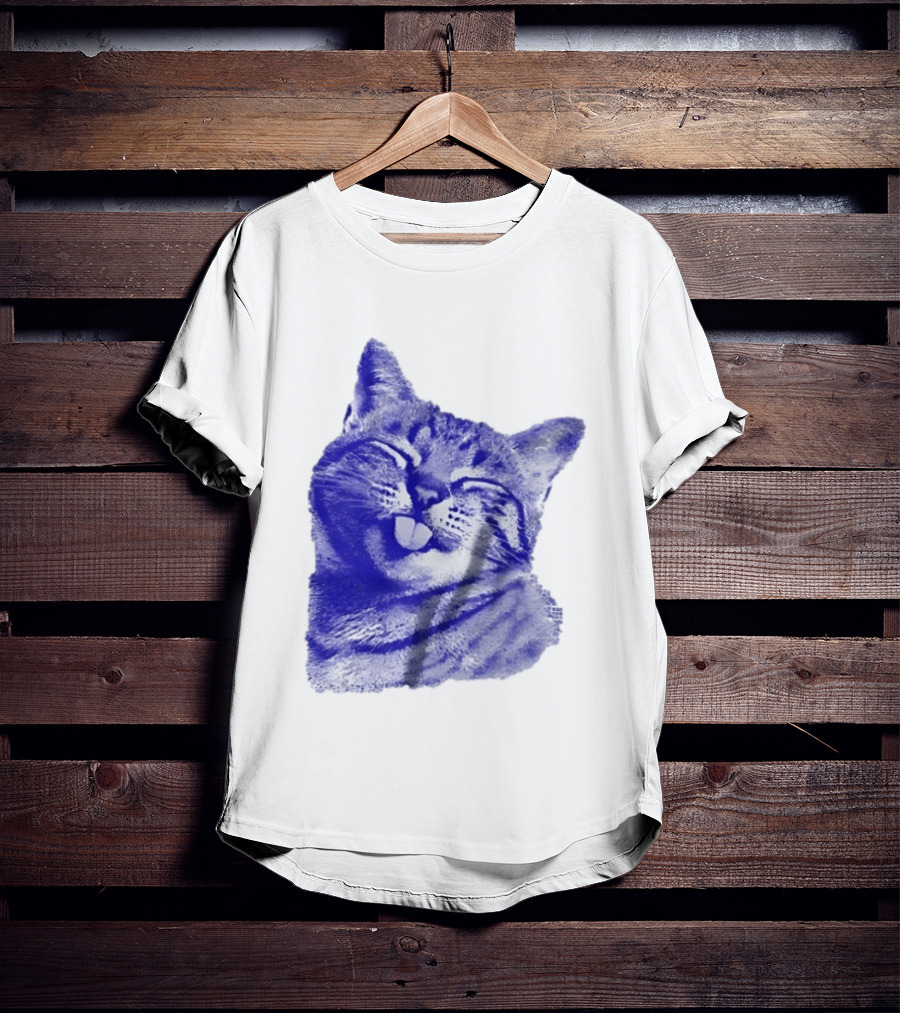 Playful Cat Sticking Out Tongue In Blue Tint T-Shirt