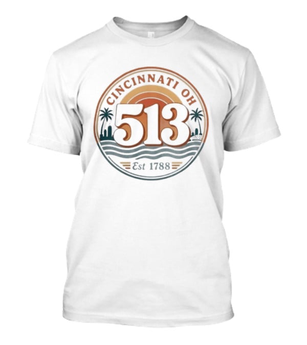 Cincinnati Ohio 513 Est 1788 Retro Sunset Palms T-Shirt