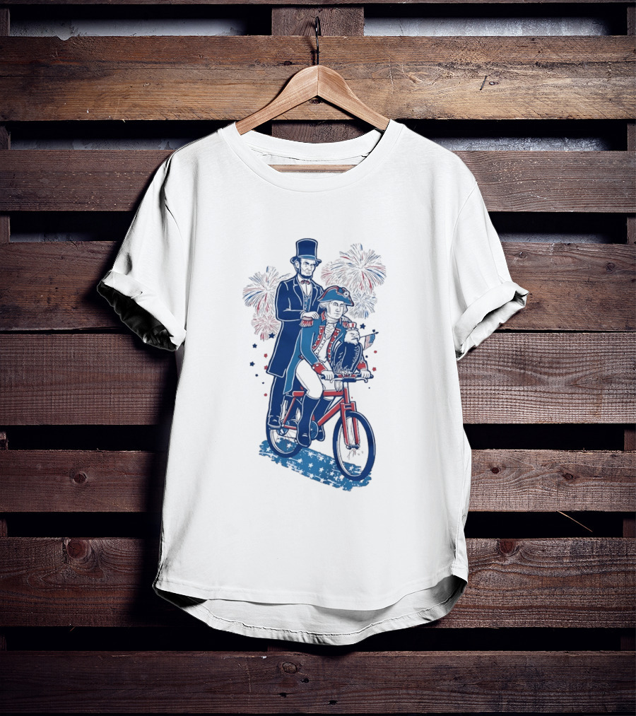 Free Ride George Washington Abe Lincoln Fireworks July 4th Bicycle Eagle T-Shirt
