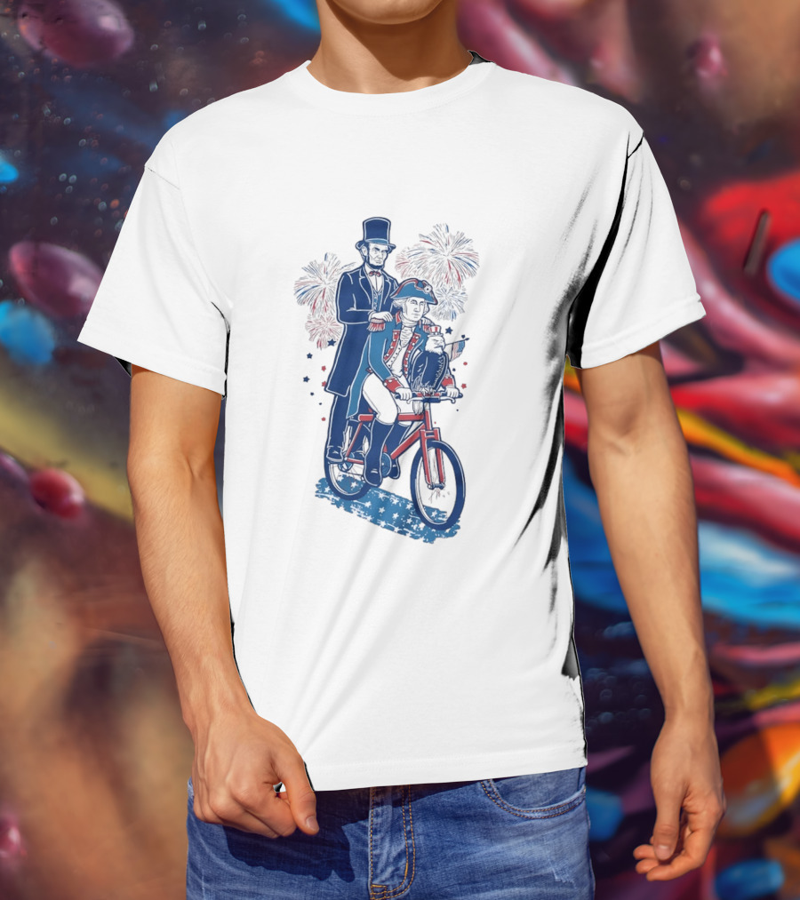 Free Ride George Washington Abe Lincoln Fireworks July 4th Bicycle Eagle T-Shirt