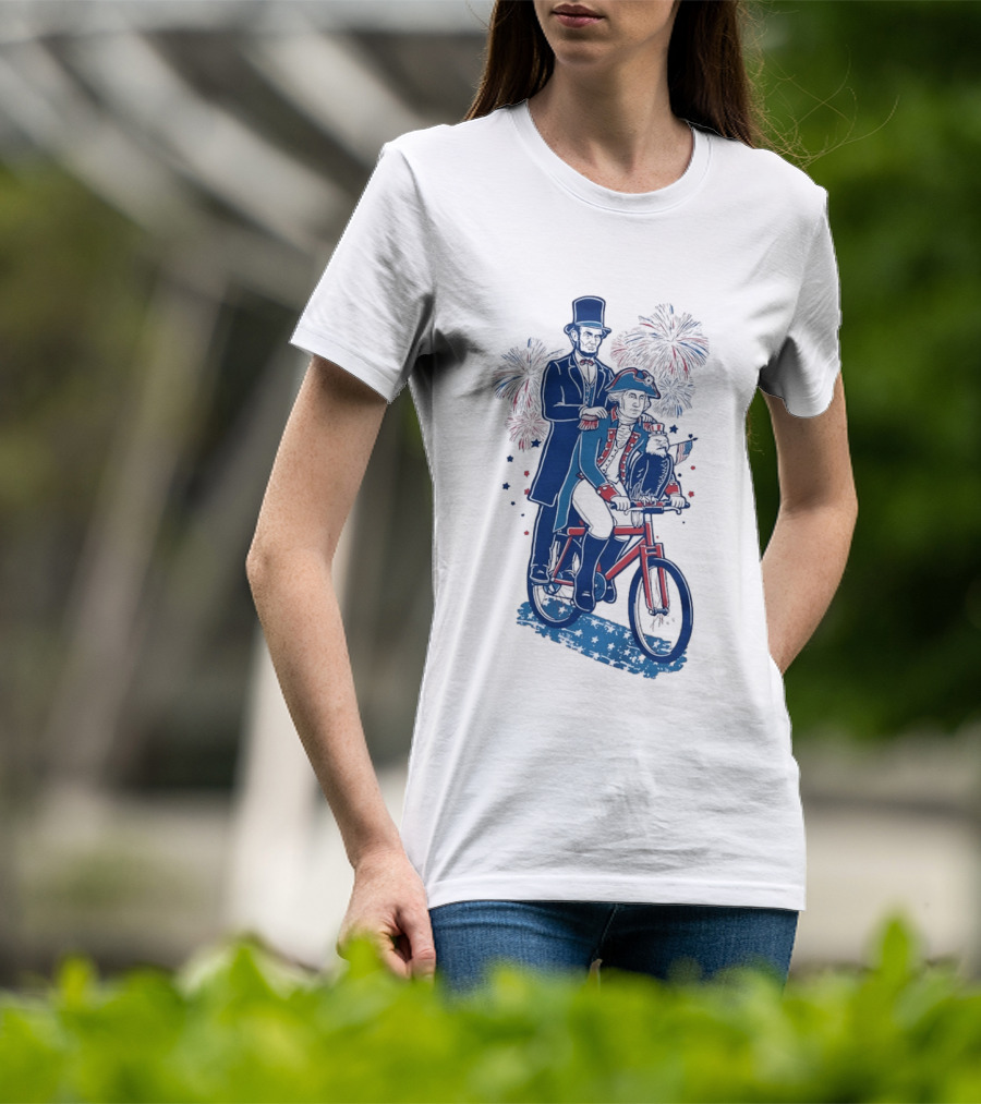 Free Ride George Washington Abe Lincoln Fireworks July 4th Bicycle Eagle T-Shirt