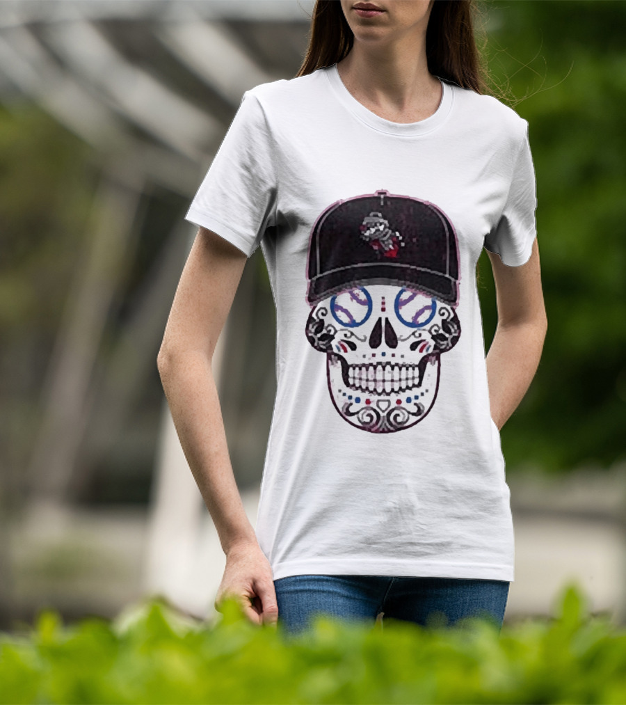 Rocket City Trash Pandas Sugar Skull Hat Baseball T-Shirt