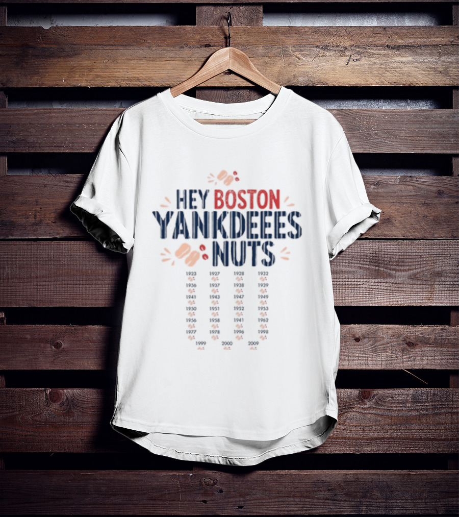 Hey Boston Yankdeeees Nuts Embroidered Text With Orange Paws T-Shirt