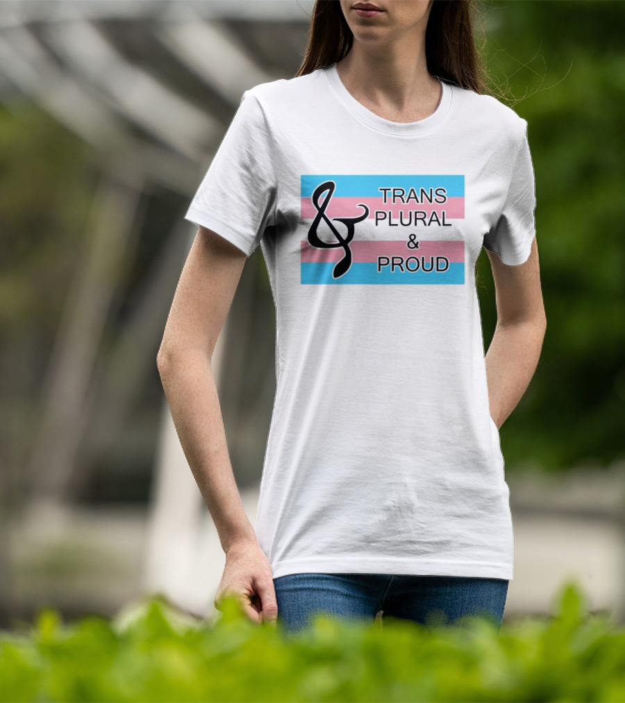 Trans Plural And Proud Treble Clef Pink Blue Flag T-Shirt
