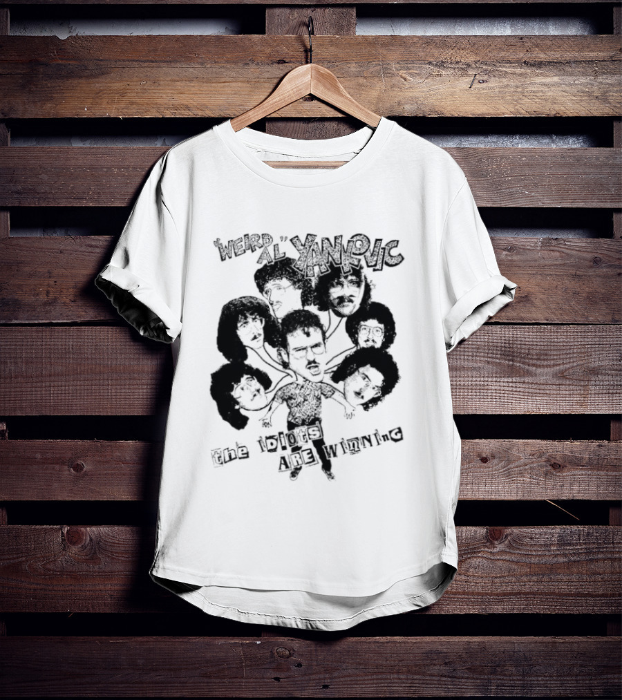 Weird Al Yankovic The Idiots Are Winning Black And White Caricature Faces T-Shirt