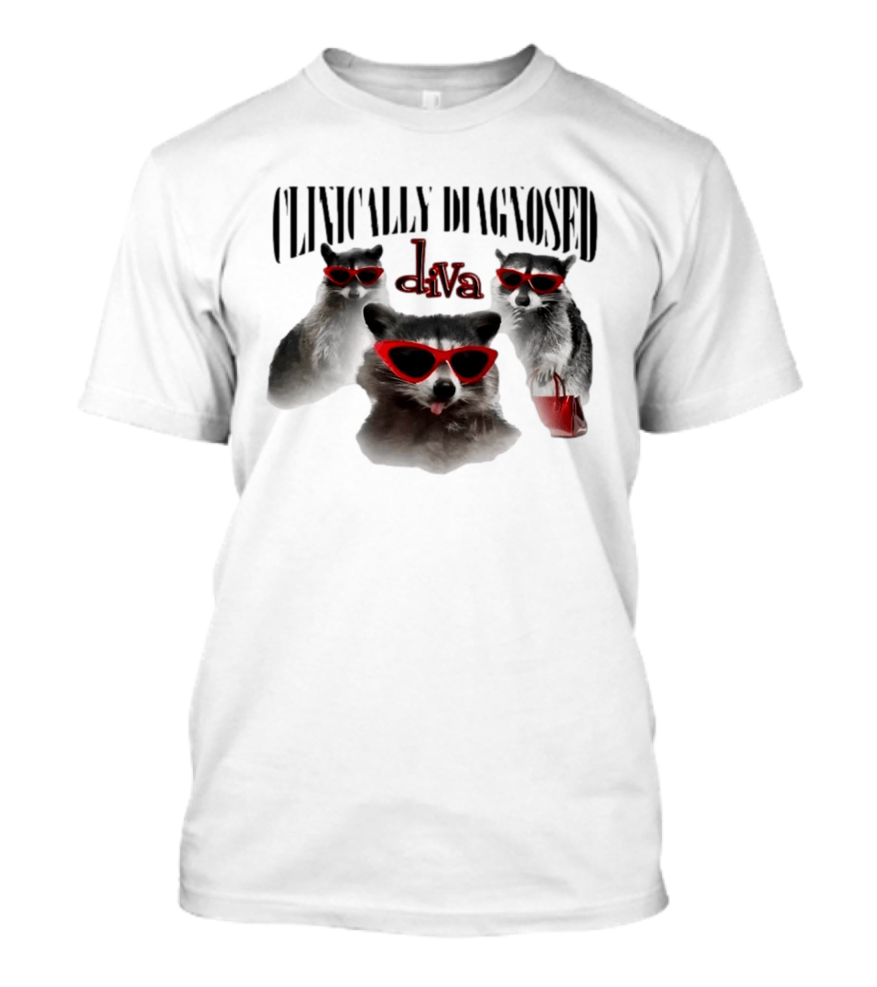 Clinically Diagnosed Diva Raccoon With Sunglasses And Handbag T-Shirt