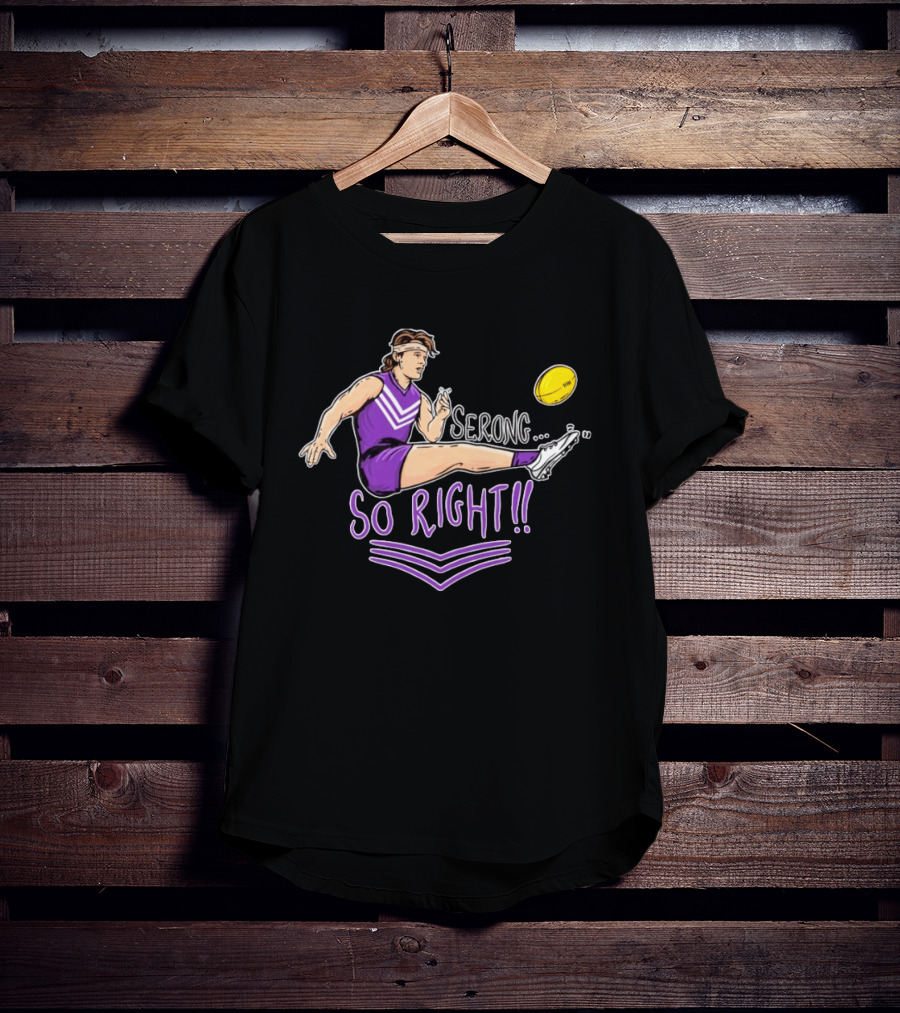 Serong So Right Purple Kicking Action Football T-Shirt