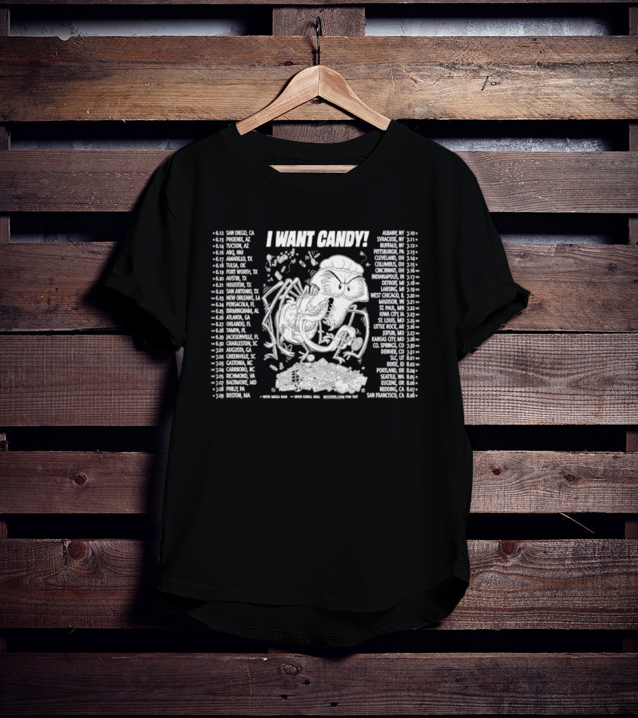 Monster I Want Candy Tour 2010 Concert Cities And Dates With Skeleton Monster T-Shirt