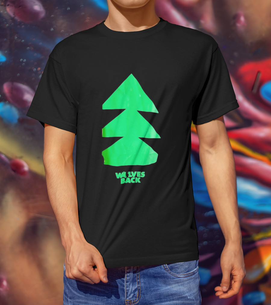 Wolves Back Tree Green Triangular Shapes T-Shirt