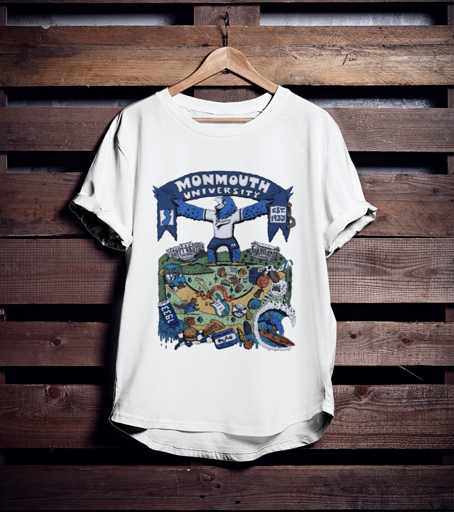Monmouth University Julia Gash Shadow The Seahawk Est 1933 Campus Landmarks And Sports Motifs T-Shirt