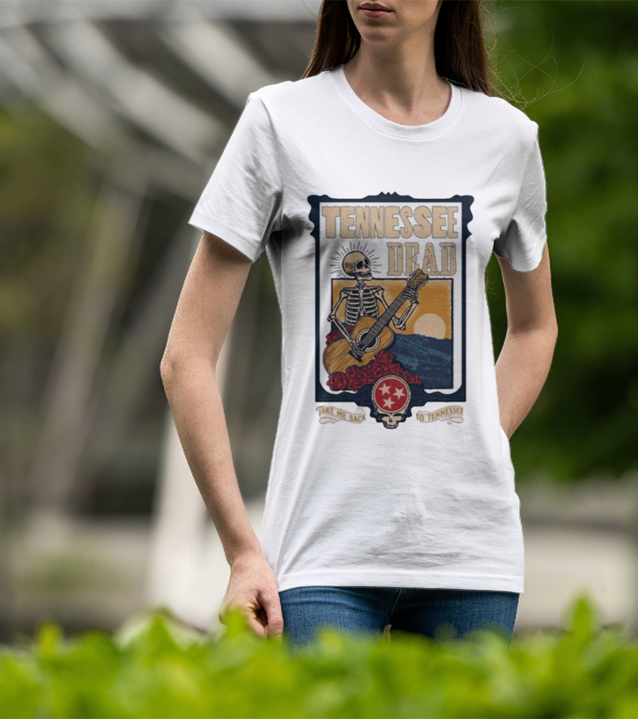 Tennessee Dead Skeleton Playing Guitar With Sun And Roses T-Shirt
