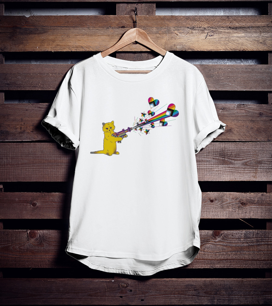 Gary The Cat Pew Pew Rainbow Laser Guns Pride T-Shirt