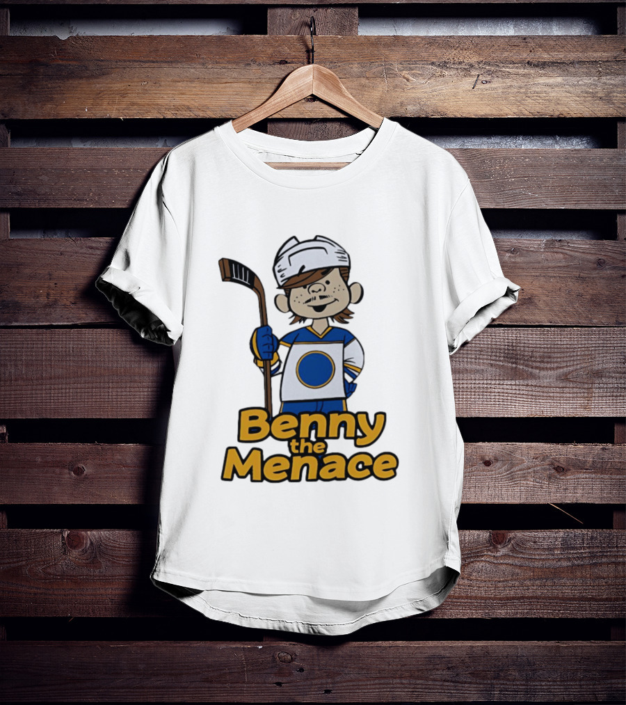 Benny The Menace Cartoon Character With Hockey Stick Buffalo Sabres T-Shirt
