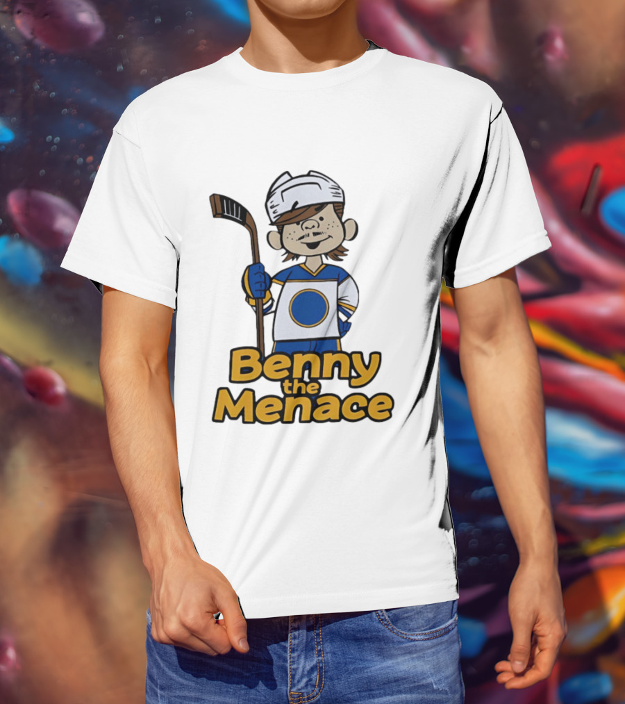 Benny The Menace Cartoon Character With Hockey Stick Buffalo Sabres T-Shirt