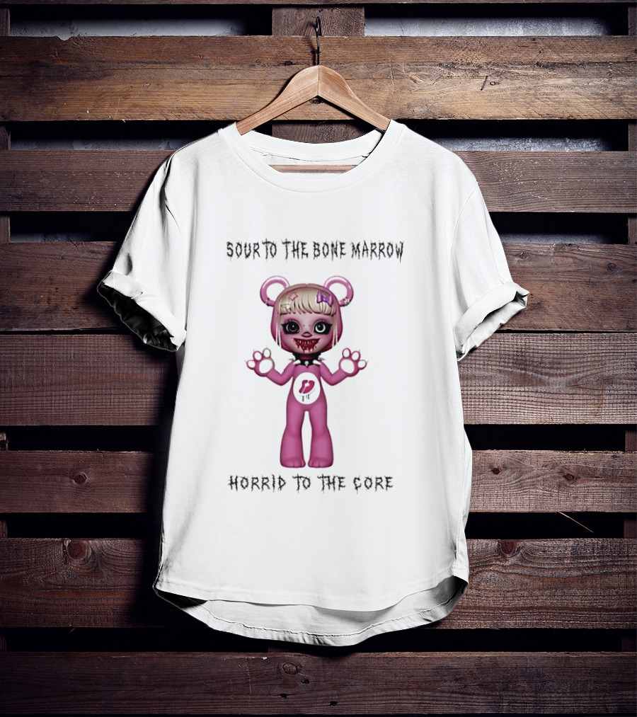 Sour To The Bone Marrow Horrid To The Core Pink Bear Character With Skull Tattoo T-Shirt
