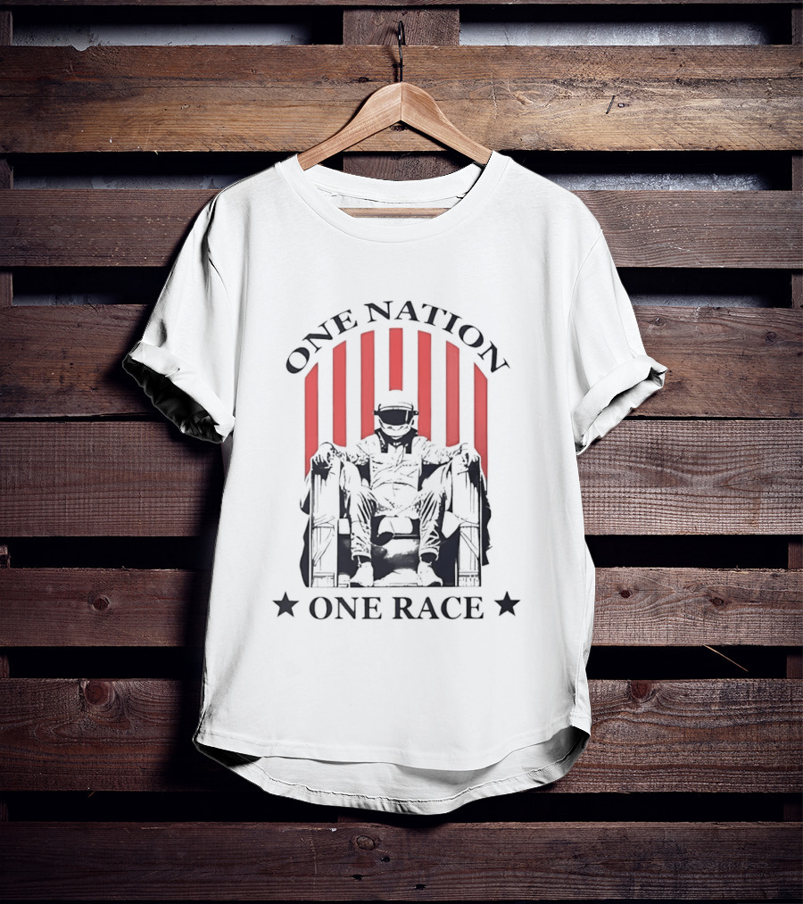 One Nation One Race Racing News Reaction Stars Statue Stripes T-Shirt
