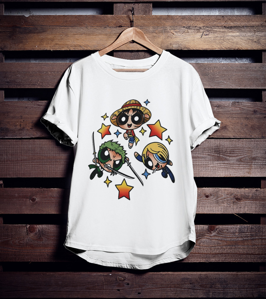Luffy Zoro Sanji Fusion One Piece Powerpuff Girls Crossover Cute Anime Stars T-Shirt