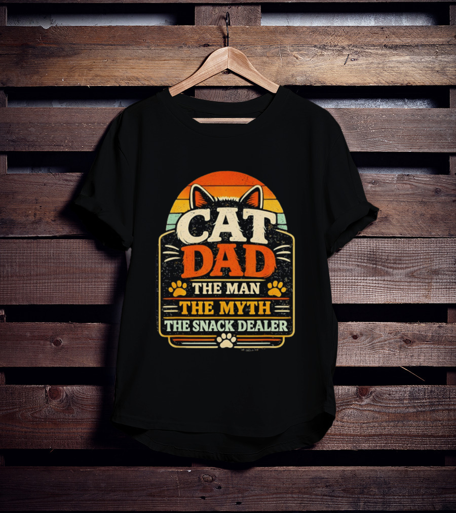 Cat Dad The Man The Myth The Snack Dealer Retro Cat Ears And Paws T-Shirt