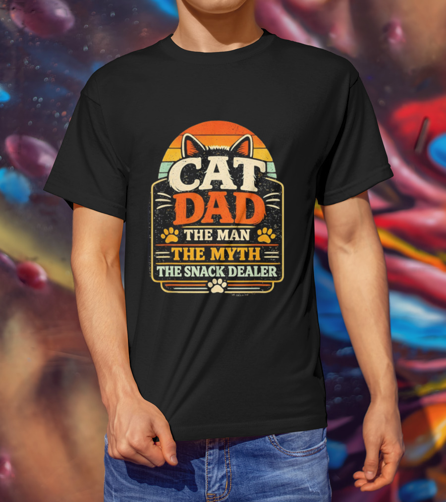 Cat Dad The Man The Myth The Snack Dealer Retro Cat Ears And Paws T-Shirt