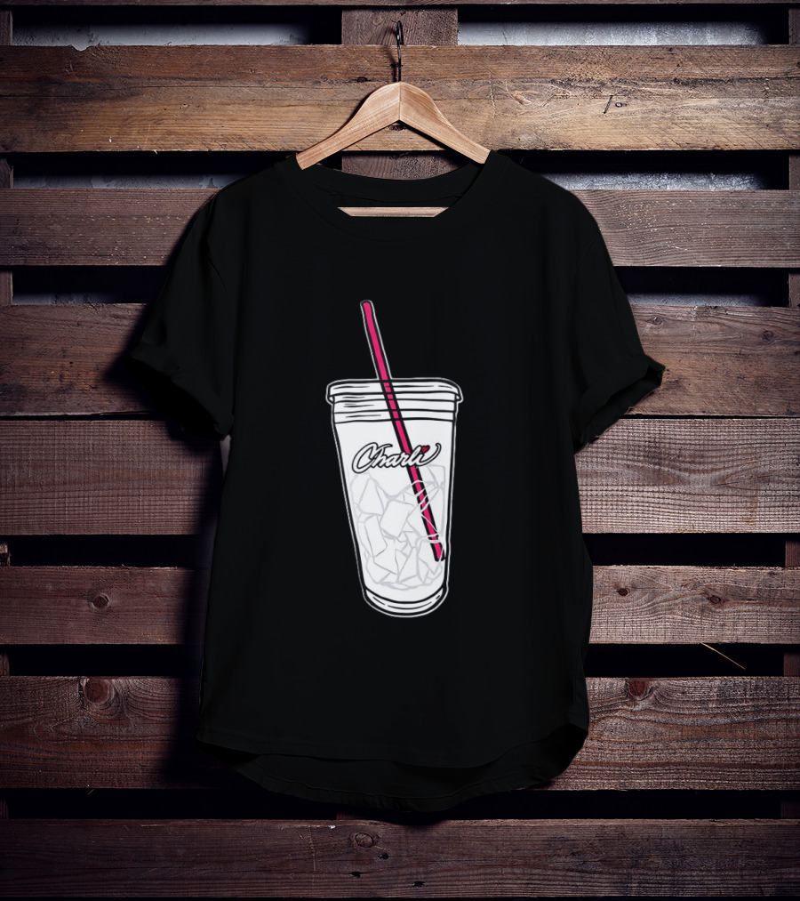 Charli Iced Coffee Cup Pink Straw Sketch T-Shirt