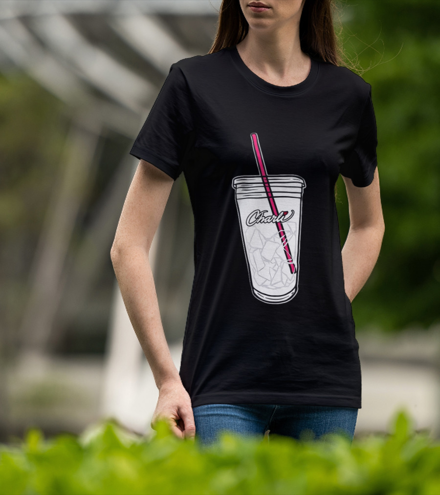 Charli Iced Coffee Cup Pink Straw Sketch T-Shirt